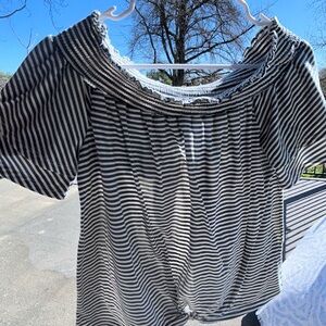 Purple Snow Black and White Striped Blouse